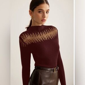 NWT Commense Mock Neck Sheer Panel Knit Top – S